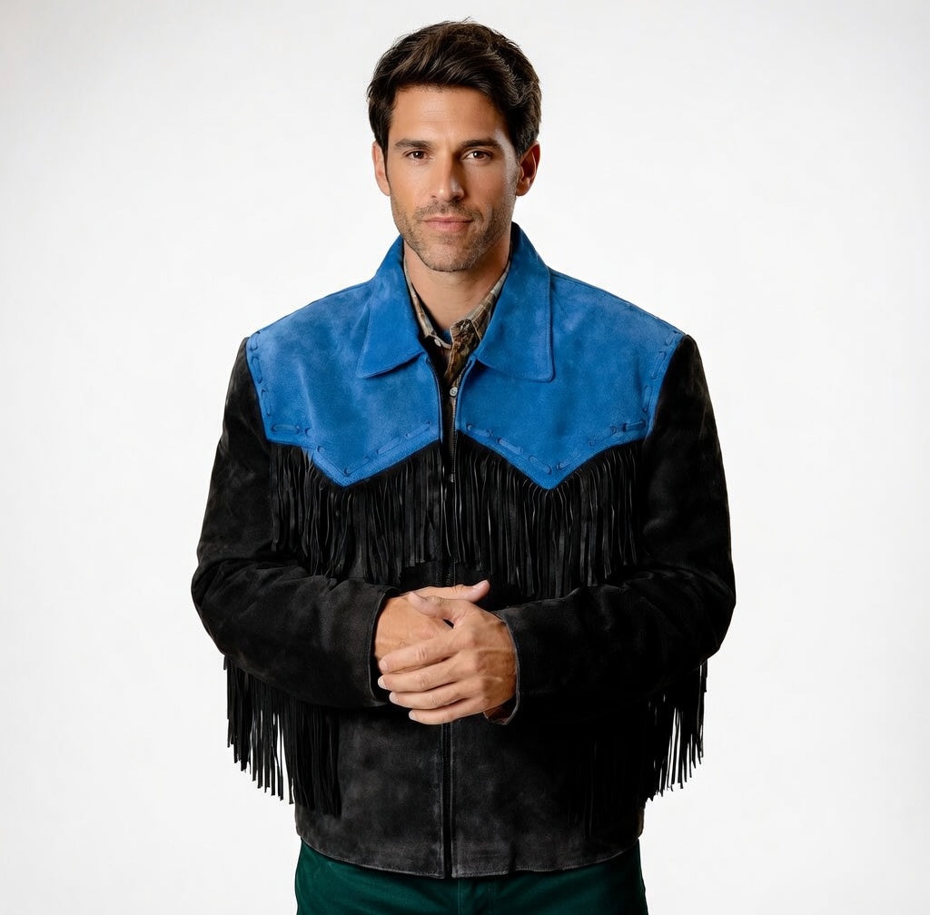 Men's Fringe Suede Leather Cowboy Jacket-ZLC-WJM-1030