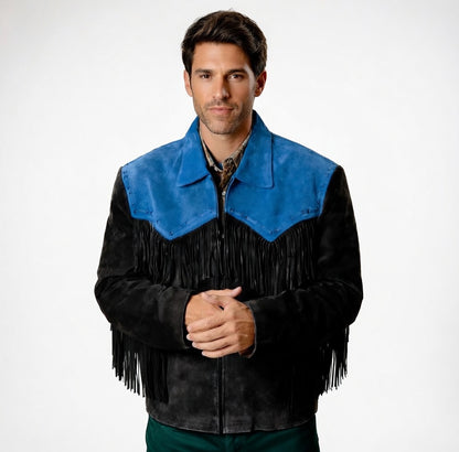 Men's Fringe Suede Leather Cowboy Jacket-ZLC-WJM-1030