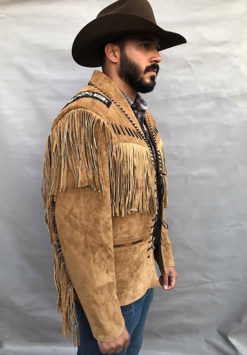 Men's Fringe Suede Leather Cowboy Jacket- ZLC-WJM-1035
