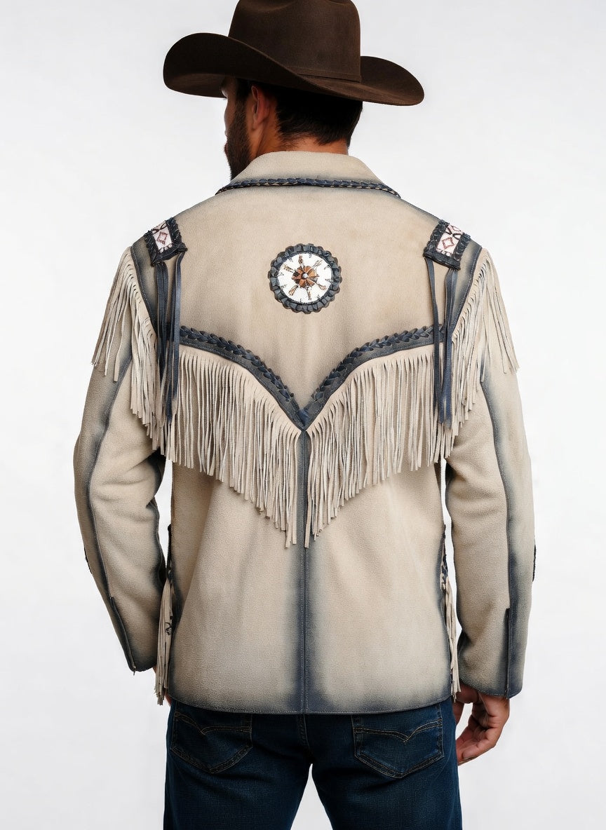 Men's Fringe Suede Leather Cowboy Jacket- ZLC-WJM-1050