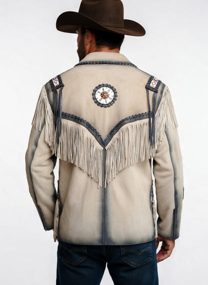 Men's Fringe Suede Leather Cowboy Jacket- ZLC-WJM-1050