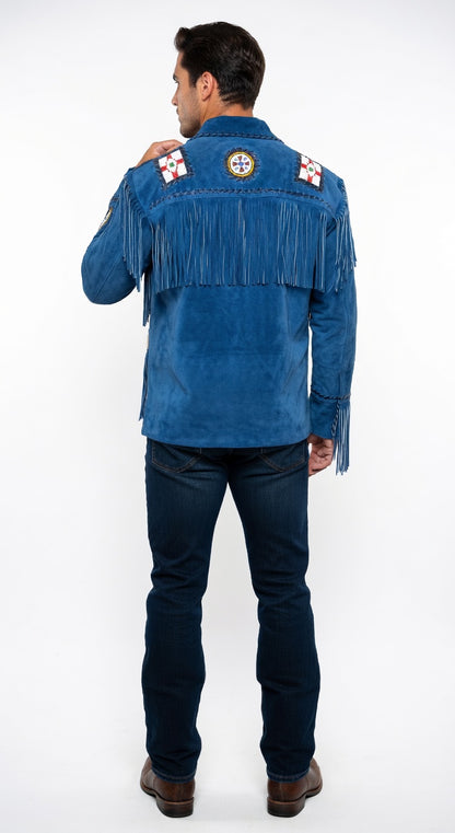 Men's Fringe Suede Leather Cowboy Jacket- ZLC-WJM-1052