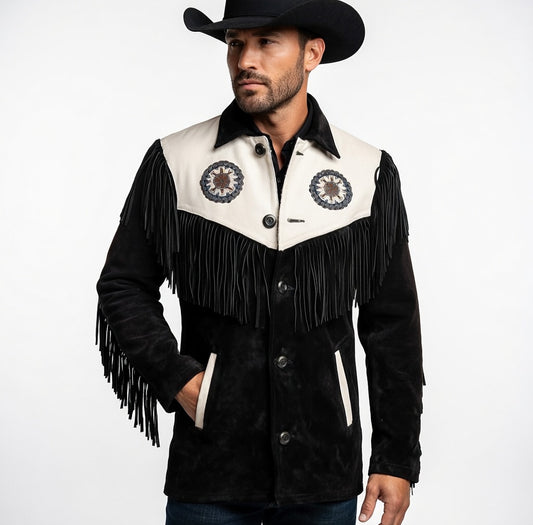 Men's Fringe Suede Leather Cowboy Jacket- ZLC-WJM-1042