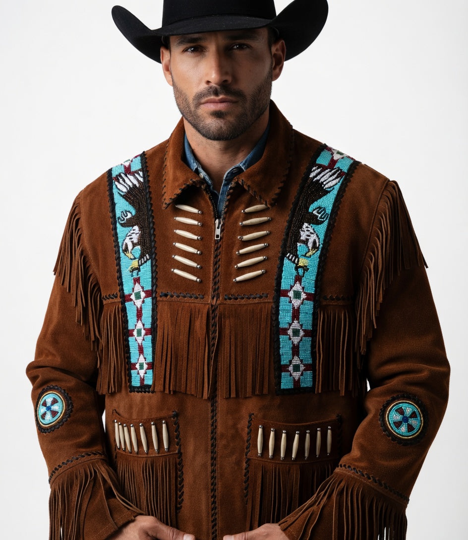 Mens Suede Leather Fringed Jacket - Rusty Suede Leather Fringed Jacket ZLC-WJM-1013 - ZHIM LEATHER CREATIONS
