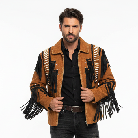 Men's Fringe Suede Leather Cowboy Jacket- ZLC-WJM-1038 - ZHIM LEATHER CREATIONS