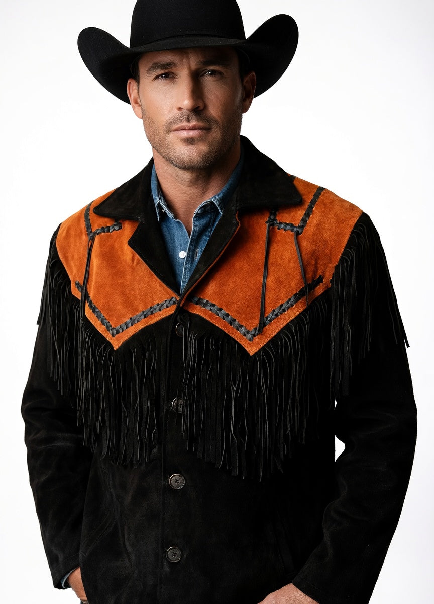 Men's Black Suede Fringe Jacket Houston TX – Western Cowboy Coat - ZHIM LEATHER CREATIONS