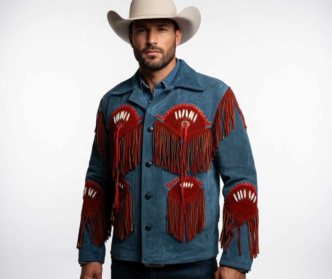 Men's Fringe Suede Leather Cowboy Jacket- ZLC-WJM-1055