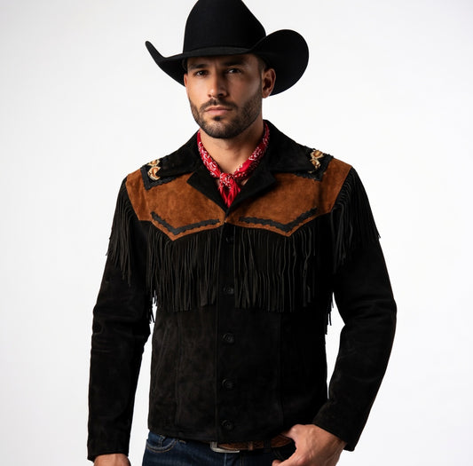 Men's Fringe Suede Leather Cowboy Jacket- ZLC-WJM-1044