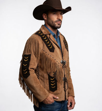 Men's Fringe Suede Leather Cowboy Jacket-ZLC-WJM-1031