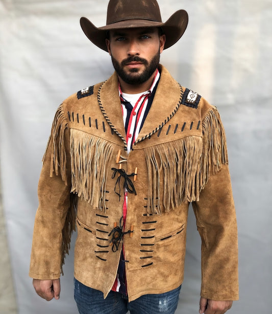 Men's Fringe Suede Leather Cowboy Jacket- ZLC-WJM-1035