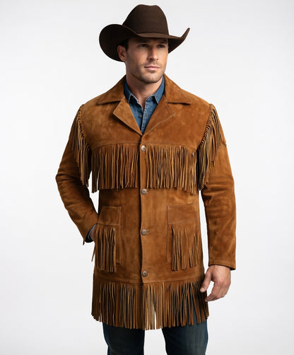 Men's Fringe Suede Leather Cowboy Jacket-ZLC-WJM-1028