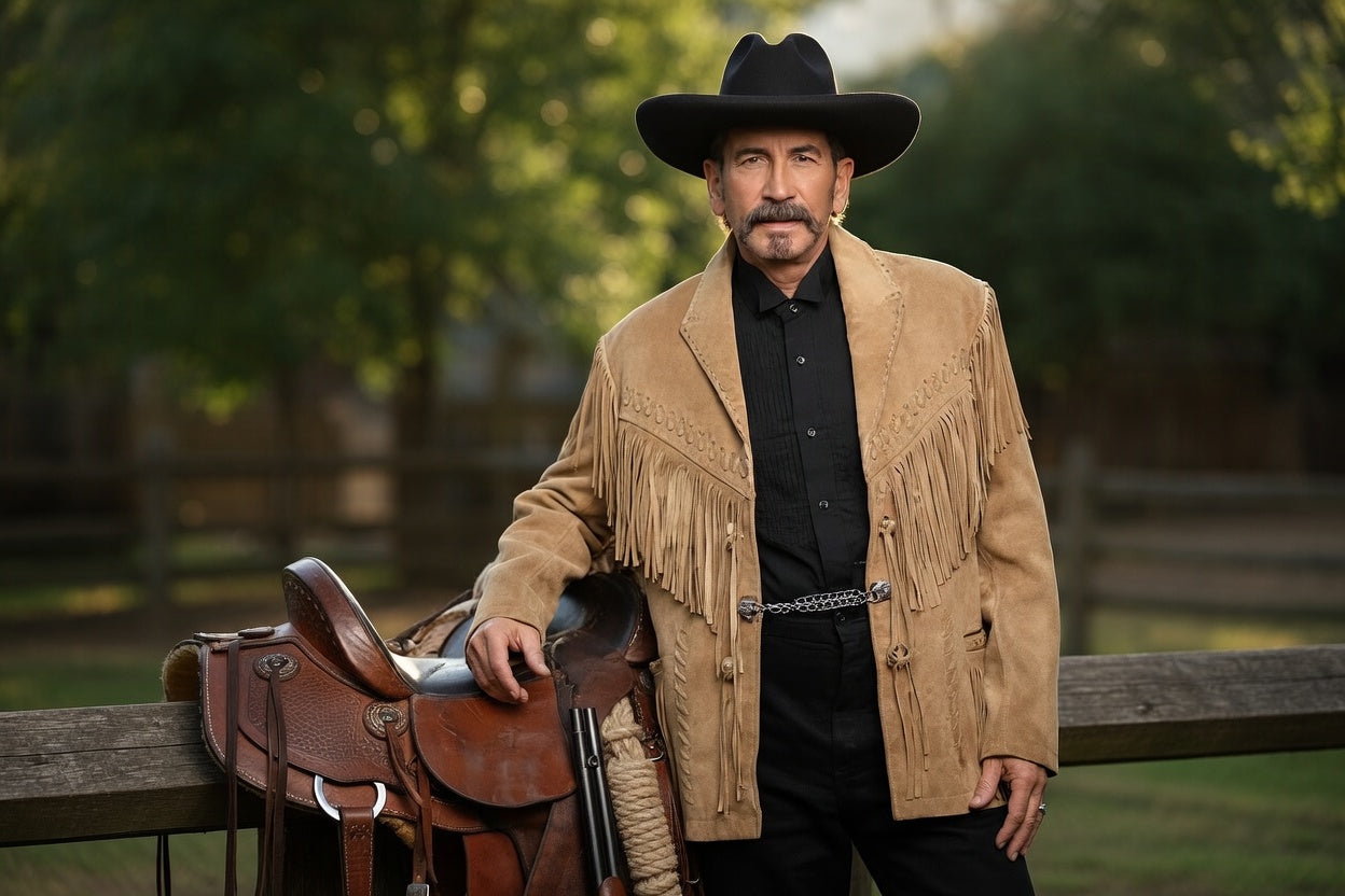 Men's Fringe Suede Leather Cowboy Jacket- ZLC-WJM-1026