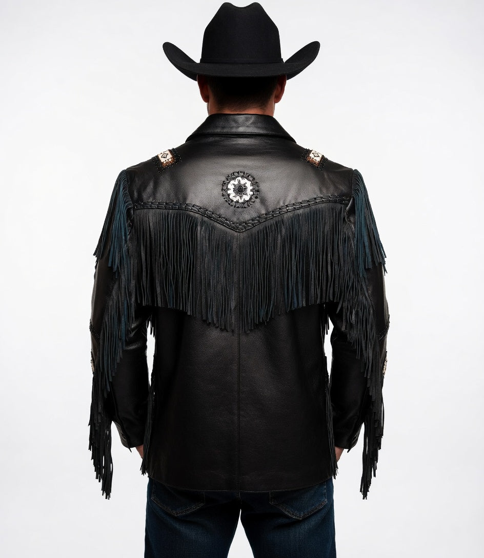 Men's Fringe Suede Leather Cowboy Jacket- ZLC-WJM-1051