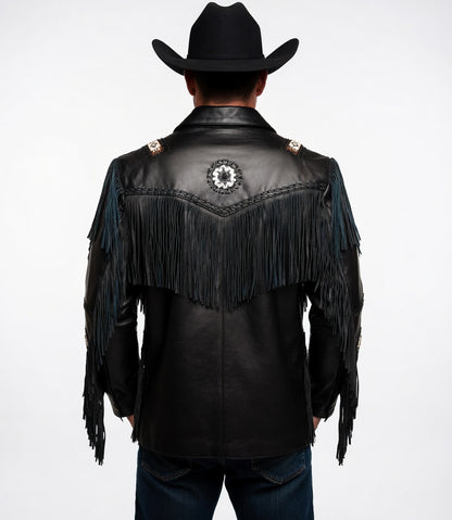 Men's Fringe Suede Leather Cowboy Jacket- ZLC-WJM-1051