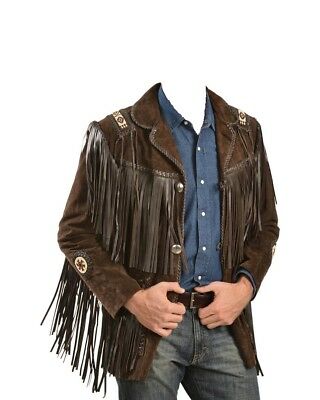 Men's Fringe Western Cowboy Suede Leather Jacket/ Top Native American Jacket-ZLC-WJM-1012