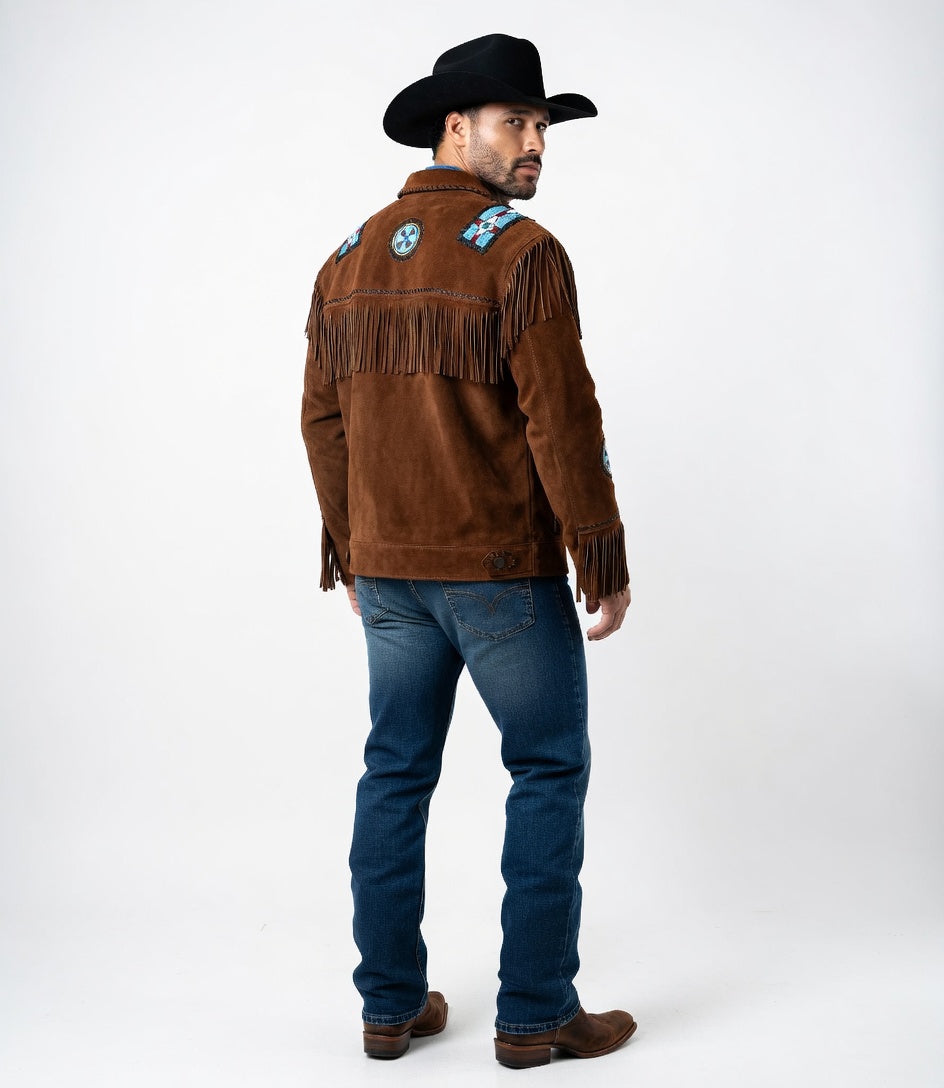 Mens Suede Leather Fringed Jacket - Rusty Suede Leather Fringed Jacket ZLC-WJM-1013 - ZHIM LEATHER CREATIONS