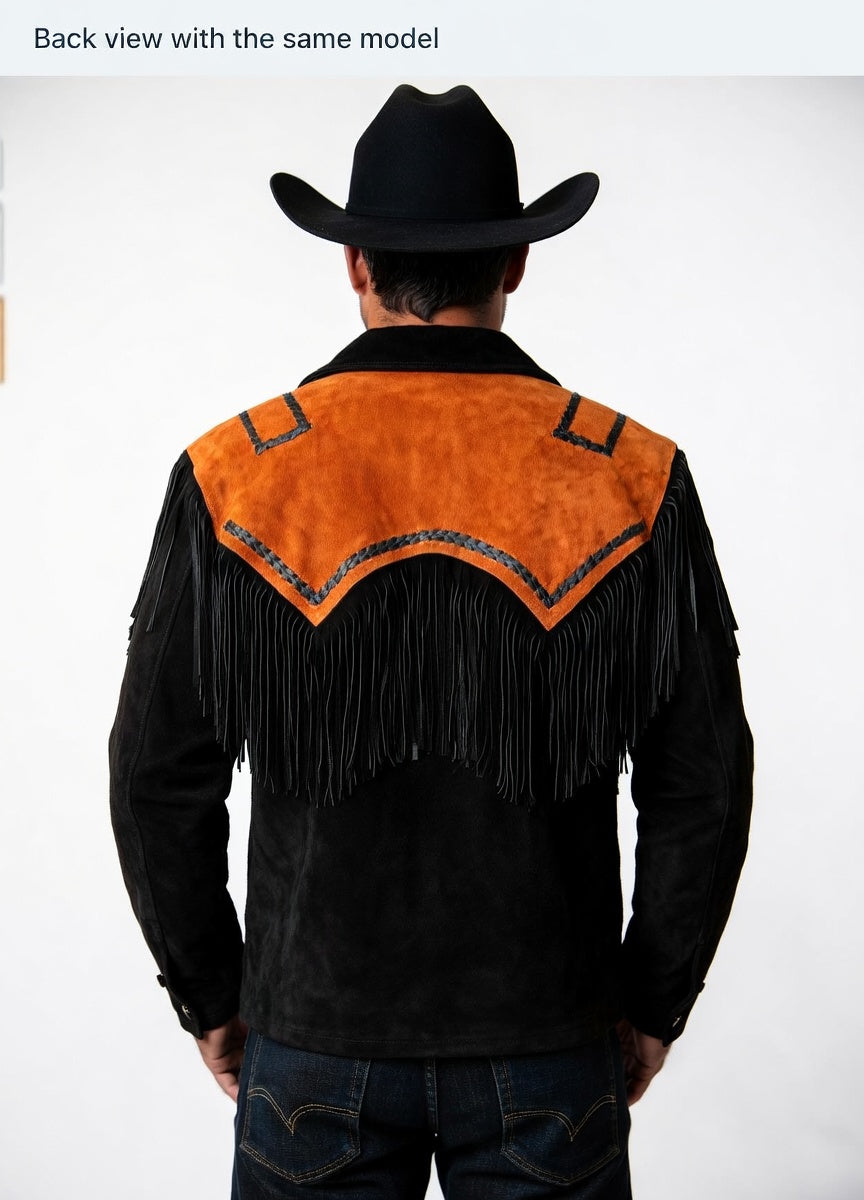 Men's Black Suede Fringe Jacket Houston TX – Western Cowboy Coat - ZHIM LEATHER CREATIONS