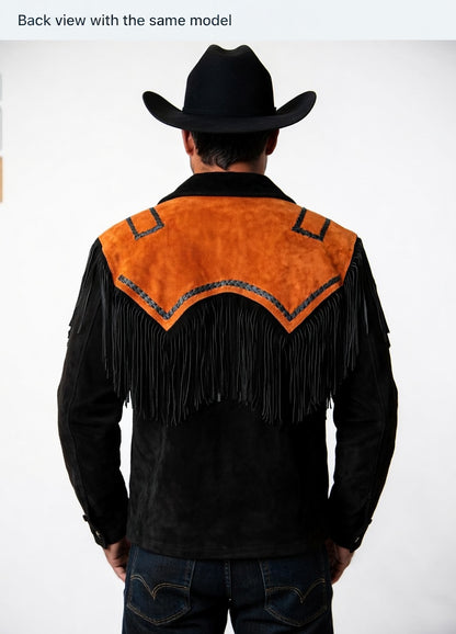 Men's Black Suede Fringe Jacket Houston TX – Western Cowboy Coat - ZHIM LEATHER CREATIONS
