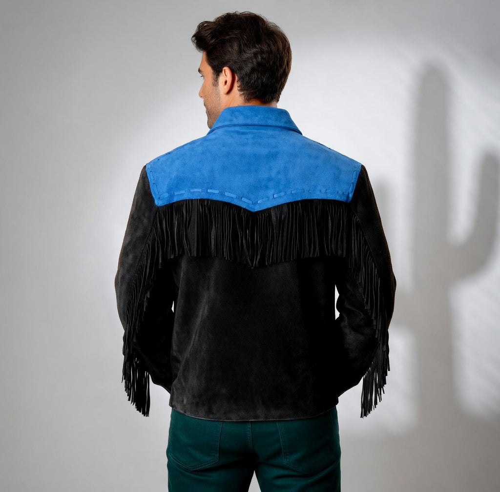 Men's Fringe Suede Leather Cowboy Jacket-ZLC-WJM-1030