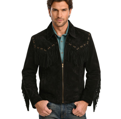 Men's Fringe Suede Leather Cowboy Jacket- ZLC-WJM-1047