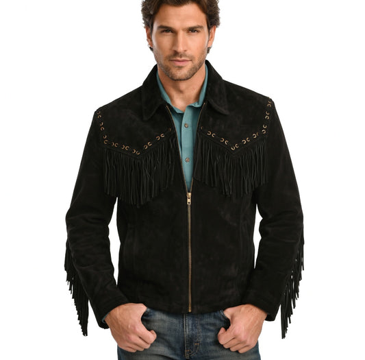 Men's Fringe Suede Leather Cowboy Jacket- ZLC-WJM-1047