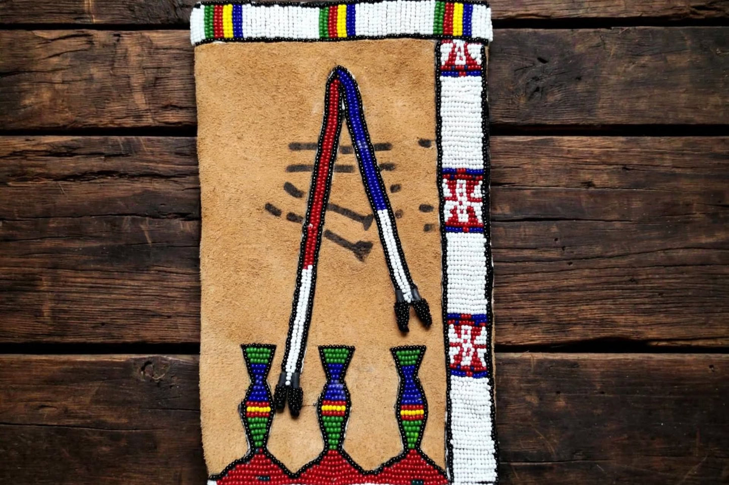 Handmade Native American Style Beaded Suede Pipe Bag – Fringed Buckskin Tobacco Pouch