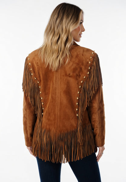 Women's Brown Suede Bone & Bead Fringe Western Jacket