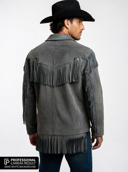 Men's Fringe Suede Leather Cowboy Jacket- ZLC-WJM-1057