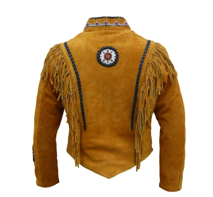 Men's Fringe Suede Leather Cowboy Jacket – Western Native American Style