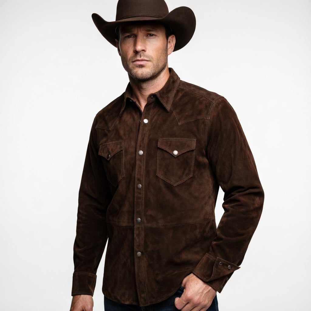 Men's Brown Suede Western Shirt