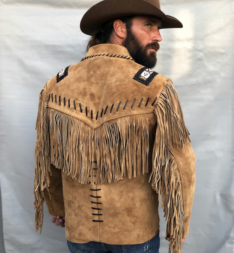 Men's Fringe Suede Leather Cowboy Jacket- ZLC-WJM-1035