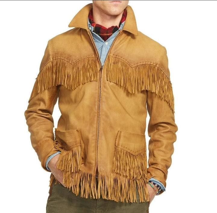 Mens Western Wear Suede Fringed Jacket-ZLC-WJM-1018