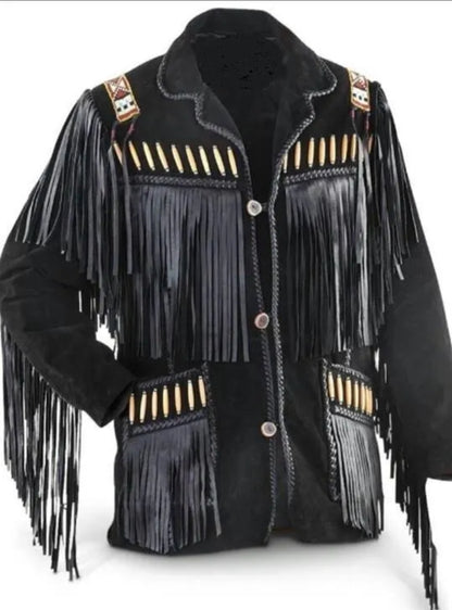 Men's Fringe Western Cowboy Suede Leather Jacket/ Top Native American Jacket-ZLC-WJM-1015