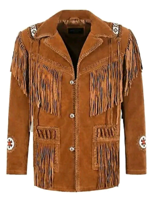 Men's Fringe Western Cowboy Suede Leather Jacket/ Top Native American Jacket-ZLC-WJM-1025