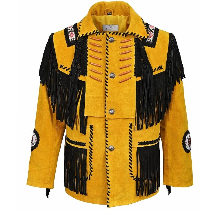 Men's Fringe Western Cowboy Suede Leather Jacket/ Top Native American Jacket-ZLC-WJM-1014