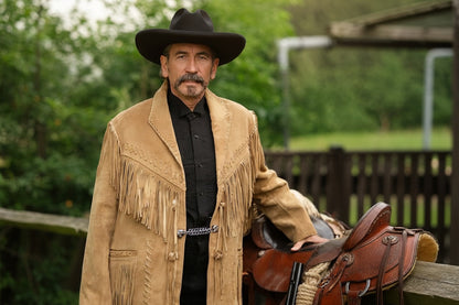 Men's Fringe Suede Leather Cowboy Jacket- ZLC-WJM-1026