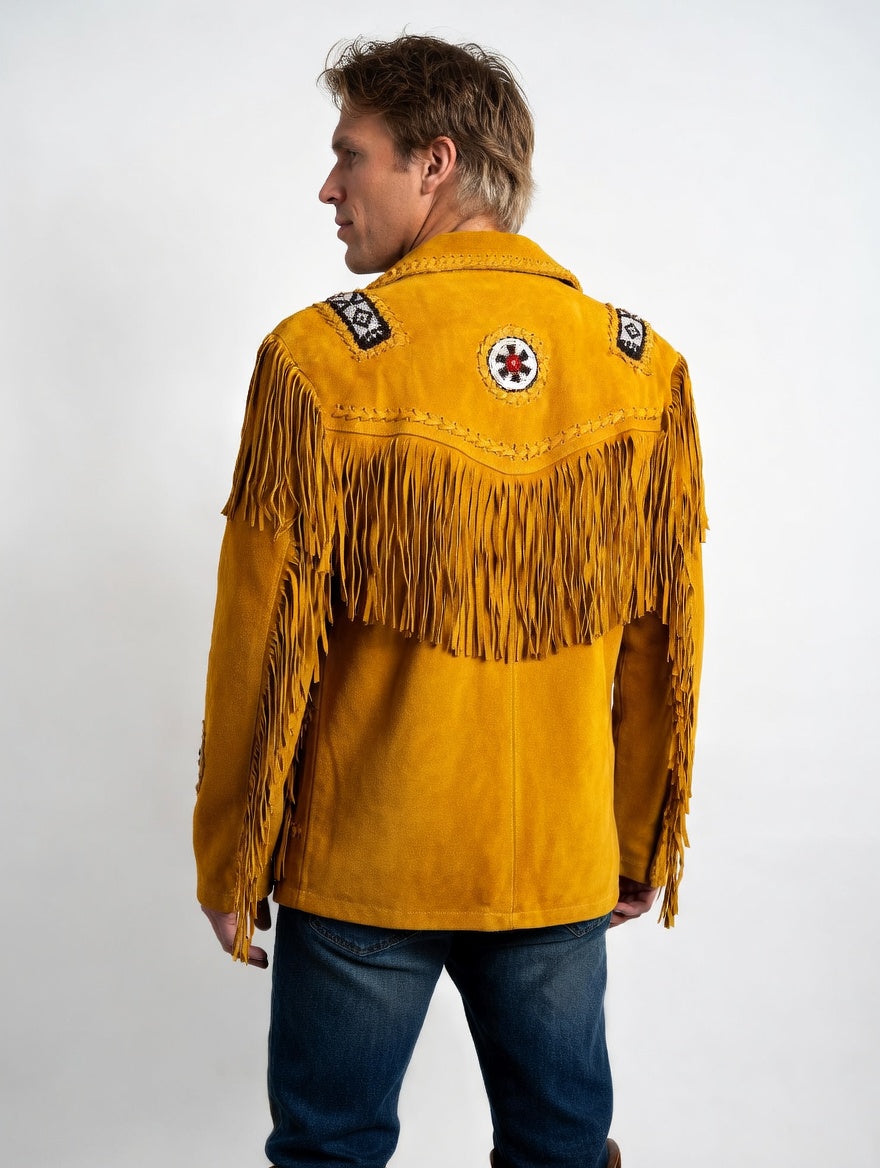 Men's Fringe Suede Leather Cowboy Jacket- ZLC-WJM-1056