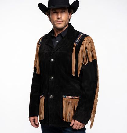 Men's Fringe Suede Leather Cowboy Jacket- ZLC-WJM-1046