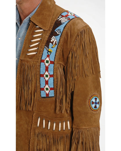 Eagle Bead Fringed Suede Leather Jacket - ZHIM LEATHER CREATIONS