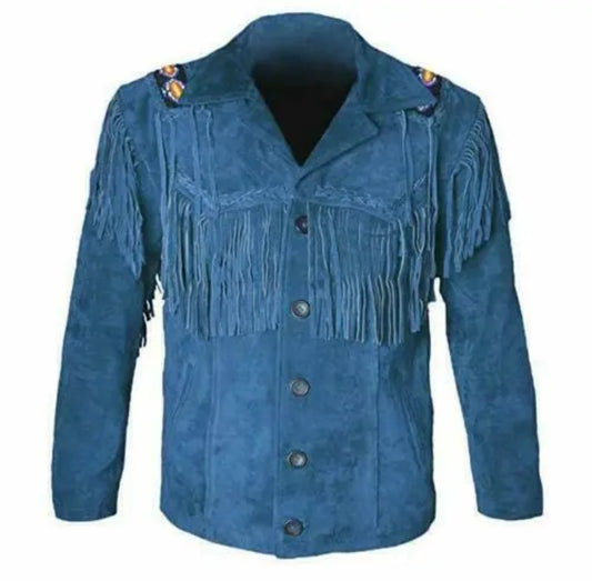 Mens Western Wear Suede Fringed Jacket-ZLC-WJM-1023