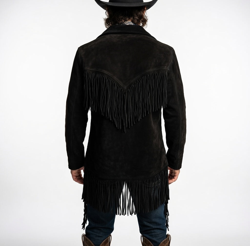 Men's Fringe Suede Leather Cowboy Jacket- ZLC-WJM-1042