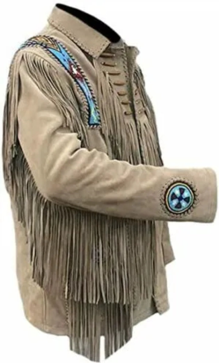 Men's Fringe Western Cowboy Suede Leather Jacket/ Top Native American Jacket-ZLC-WJM-1033