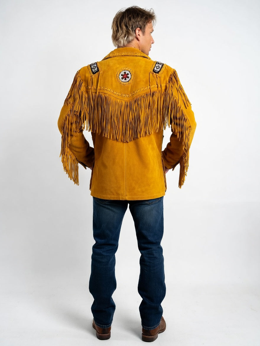 Men's Fringe Suede Leather Cowboy Jacket- ZLC-WJM-1056