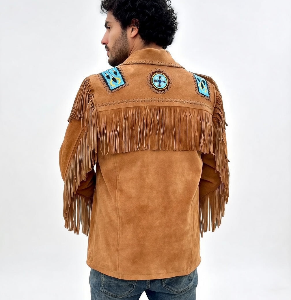 Men's Fringe Suede Leather Cowboy Jacket- ZLC-WJM-1036