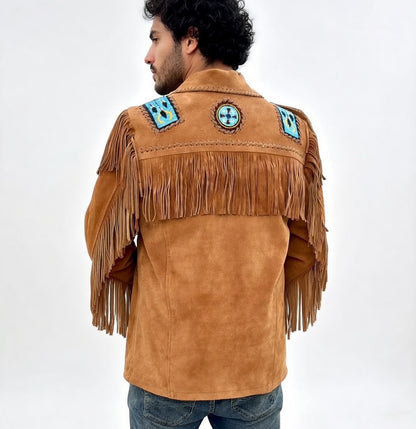 Men's Fringe Suede Leather Cowboy Jacket- ZLC-WJM-1036