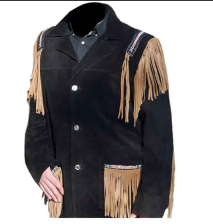 Men's Fringe Suede Leather Cowboy Jacket- ZLC-WJM-1046