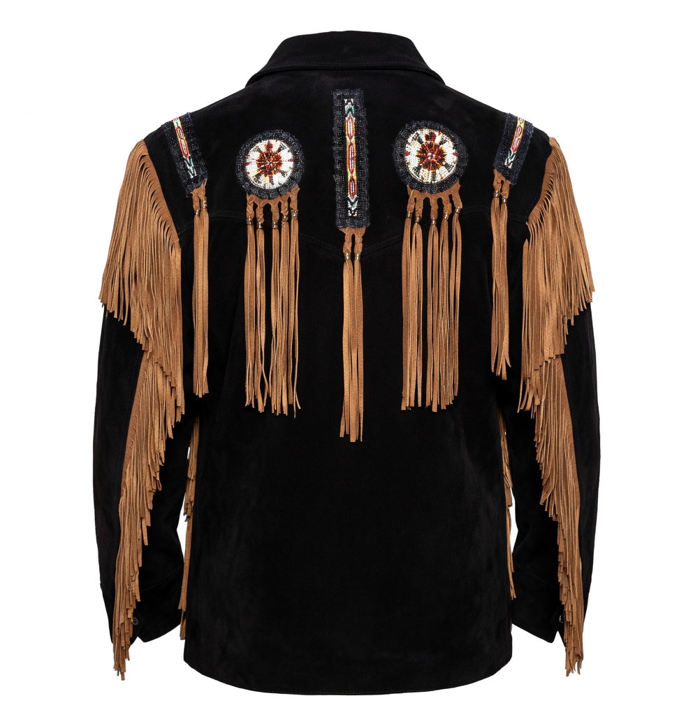 Men's Fringe Suede Leather Cowboy Jacket- ZLC-WJM-1046