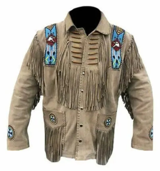 Men's Fringe Western Cowboy Suede Leather Jacket/ Top Native American Jacket-ZLC-WJM-1033