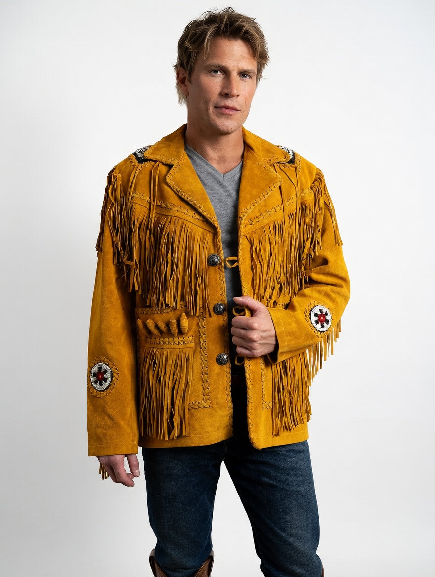 Men's Fringe Suede Leather Cowboy Jacket- ZLC-WJM-1056