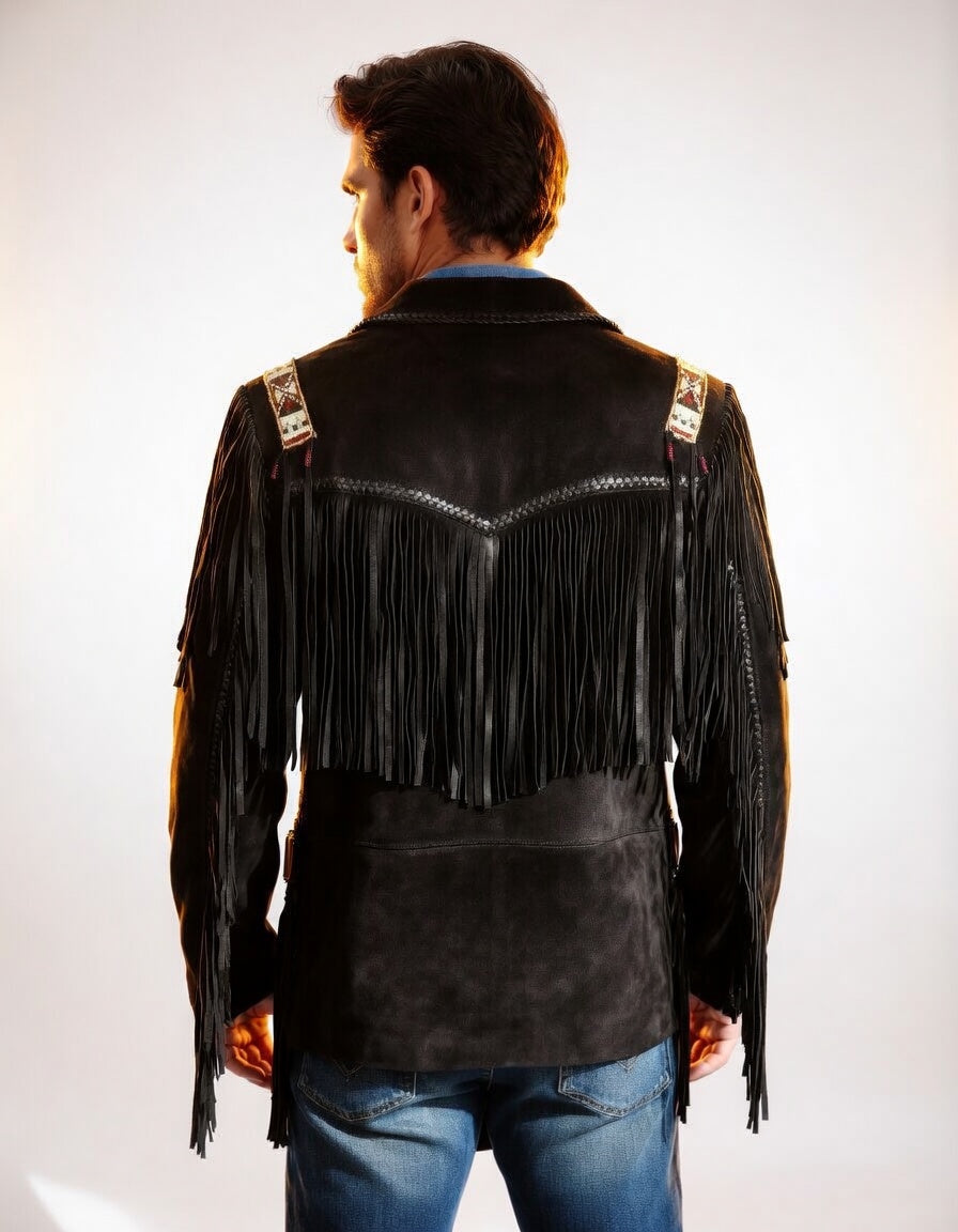 Mens Western Wear Suede Fringed Jacket-ZLC-WJM-1015 - ZHIM LEATHER CREATIONS
